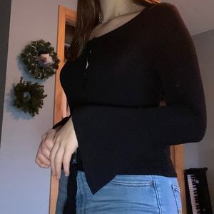 Black button up long sleeve top